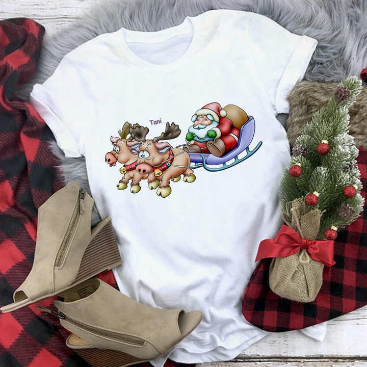 Fashion womens Christmas print custom t-shirt customizable women's t-shirt